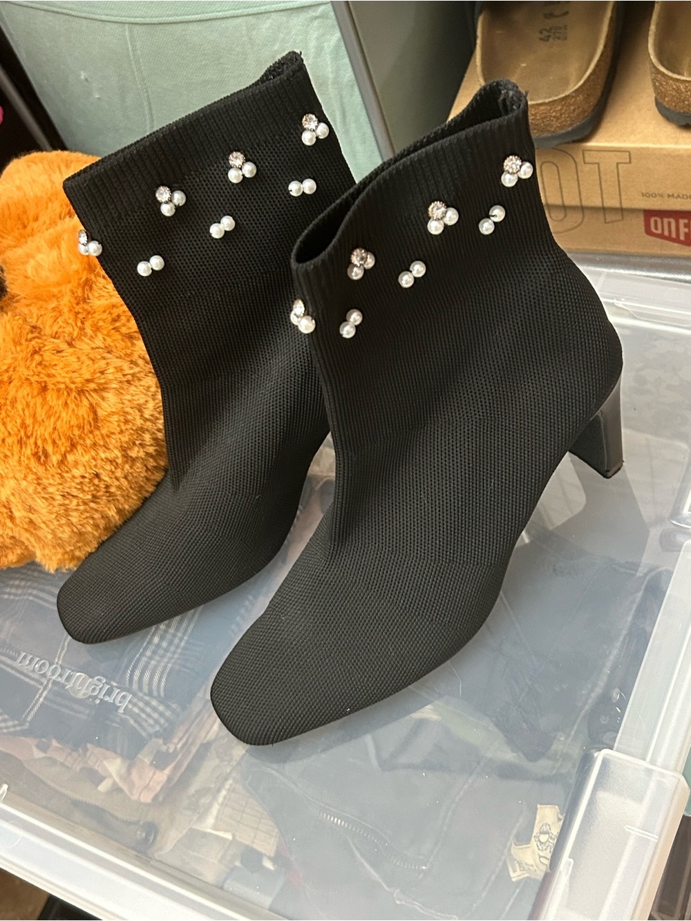 Black Pearl-Accent Stretch Sock Bootie - Women